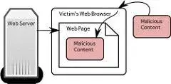 Diagram showing a web server serving a web page to a web browser. Malicious
content is being served to the victim's web browser and into the web
page.