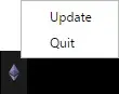 A context menu appearing from the icon, with options for Update and
Quit.
