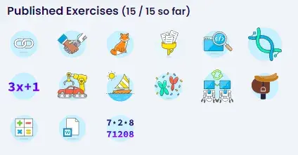 A screenshot from Exercism. The heading reads “Published Exercises (15 / 15 so
far).”