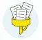 A clipart style icon of a sieve. Printed sheets of paper with text are fed
into the top.