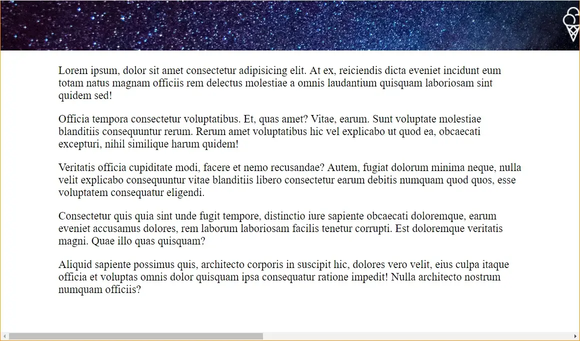A screenshot of a webpage with black “Lorem Ipsum” example text on a white
background. The Milk Way header image is at the top, but offset and cut
off