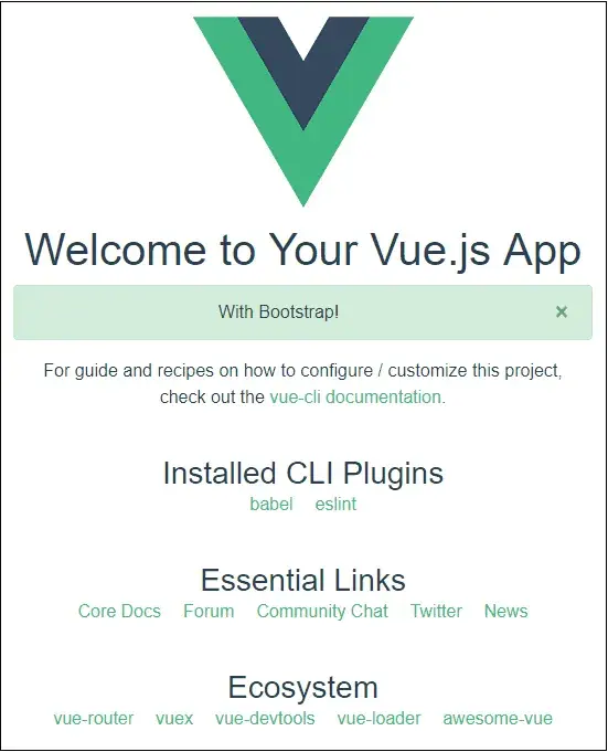The "With Bootstrap!" text has been transformed. It is inside a green
"success" alert. The style is much more pleasing