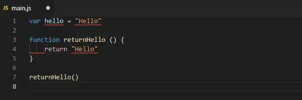 A screenshot of some code in a VS Code editor. Some of the code is underlined
with red squiggly lines, indicating that the linter has detected
issues