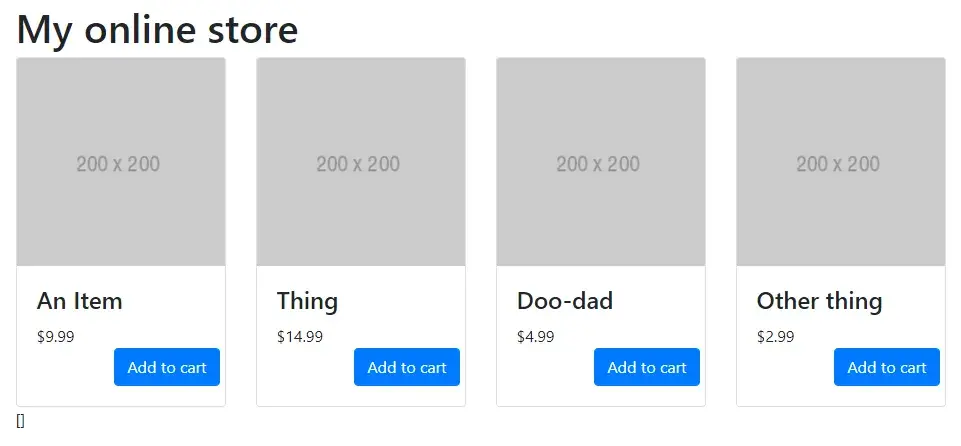 The UI is unchanged besides the empty inCart array in the lower left
corner.