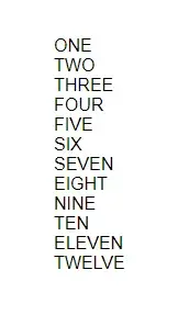 Black text on a white background. The numbers ONE through TWELVE are listed
vertically, one word per line.