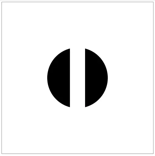 A filled black circle on a white background. The circle has a vertical stripe
"cut out" in the center of it, revealing the white background behind
it