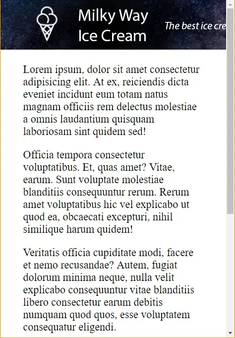 The same page, but on a thin and tall screen. The text of the header image is
cut off