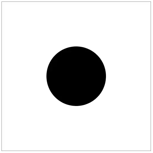 A filled black circle on a white background