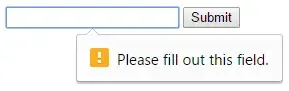An empty text input. A submit button immediately follows. An alert popup
appears from the text input saying, "Please fill out this
field."