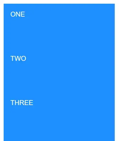 A tall skinny blue filled rectangle with the words ONE, TWO, and THREE in
white spaced evenly and stacked vertically.