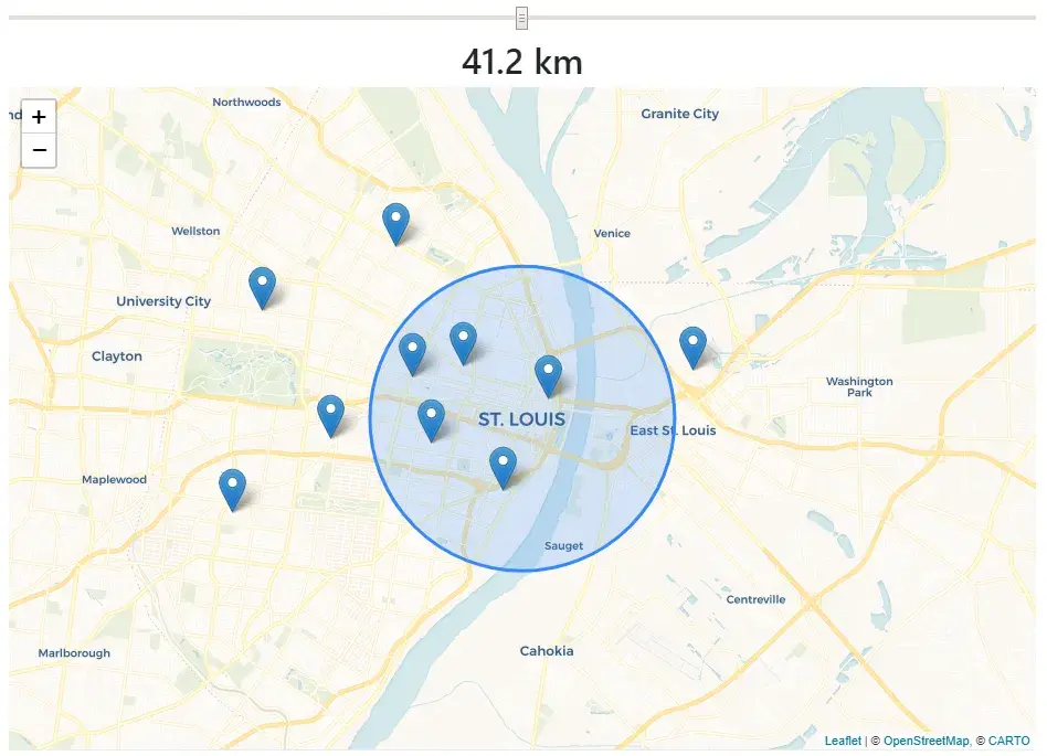 The app is in a similar visual state as before, but the value label under the
slider input now reads “41.2 km”