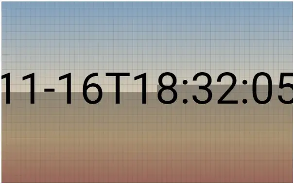 A very long timestamp in ISO 8601 format, so long that it is cut off on the
left and right, appears over the entire page
