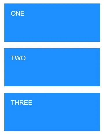 Three blue filled rectangles with white text stacked vertically with some
spacing between them. They are labeled ONE, TWO, and
THREE.