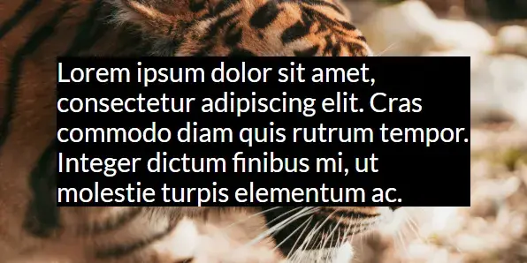 A black rectangle has been added behind the white text, making it extremely
visible, but blocking much of the tiger background
image