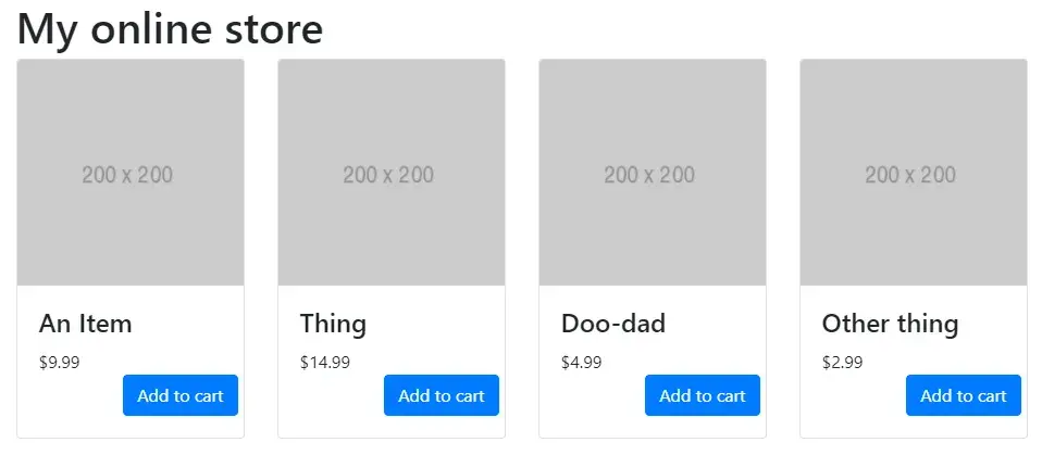 Each item is displayed as its own card with image, name, and
price.