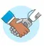 A clipart style icon of a human hand and a robotic hand
handshaking.