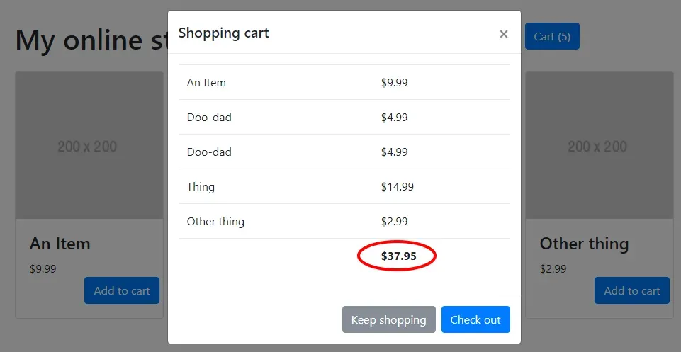 The total is displayed on its own row at the bottom of the
table
