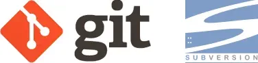 The logo and wordmark for Git alongside the logo for Subversion