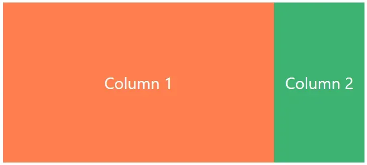 A rectangular grid. The left portion is orange, labeled "Column 1", and takes
up about 75% of the entire grid. The right portion is green, labeled "Column 2",
and takes up the remaining 25%