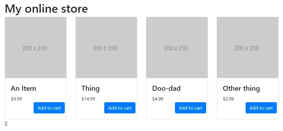 The UI is unchanged besides the empty inCart array in the lower left corner.