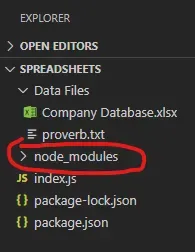 A screenshot of the file explorer inside VS Code. A red annotation circle
surrounds the node_modules directory in the project
root.