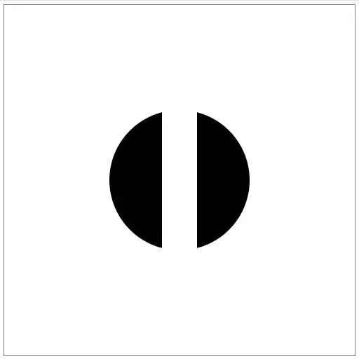 A filled black circle on a white background. The circle has a vertical stripe
"cut out" in the center of it, revealing the white background behind
it