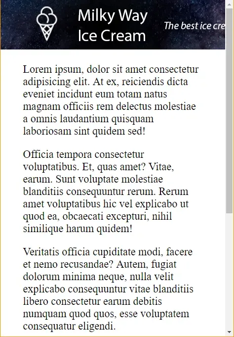 The same page, but on a thin and tall screen. The text of the header image is
cut off