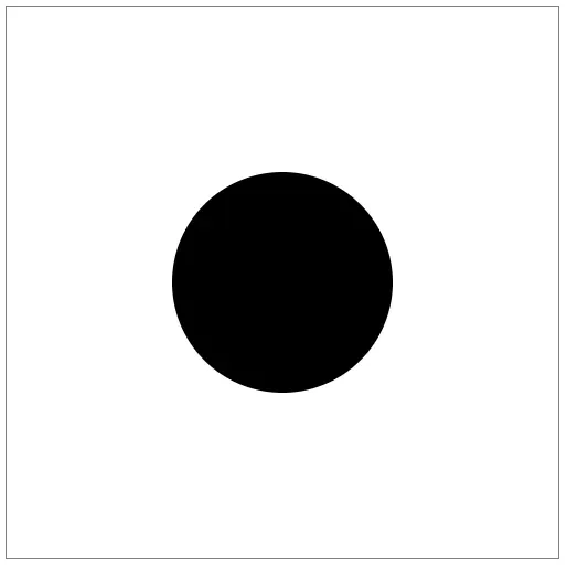 A filled black circle on a white background