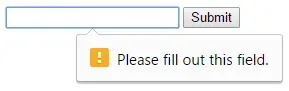 An empty text input. A submit button immediately follows. An alert popup appears from the text input saying, "Please fill out this field."