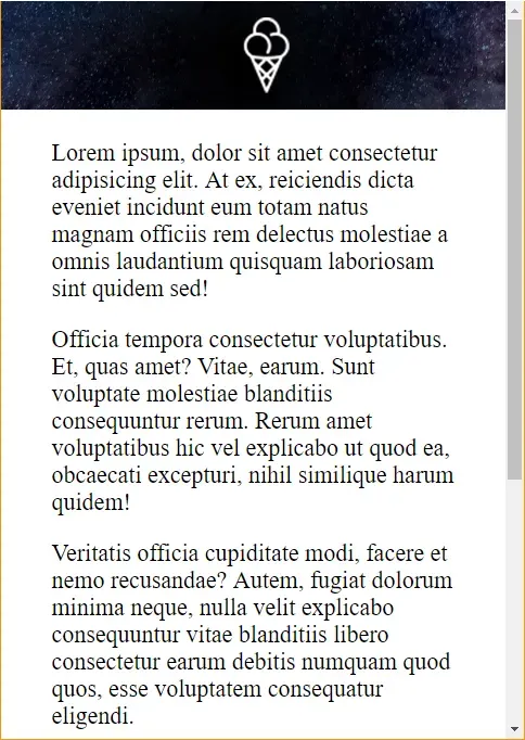 The Milky Way header image with ice cream logo centered above the Lorem Ipsume
text