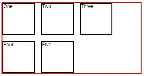 A red rectangle surrounds the set of rectangles. There is no padding on the
left but there is significant padding on the right, but not enough for there to
be room for another black-outlined rectangle.