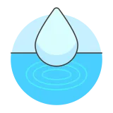 Clipart style icon of a water droplet about to land in a pool of
water.
