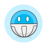 A clipart style icon of a blue and white robotic ball with
eyes.