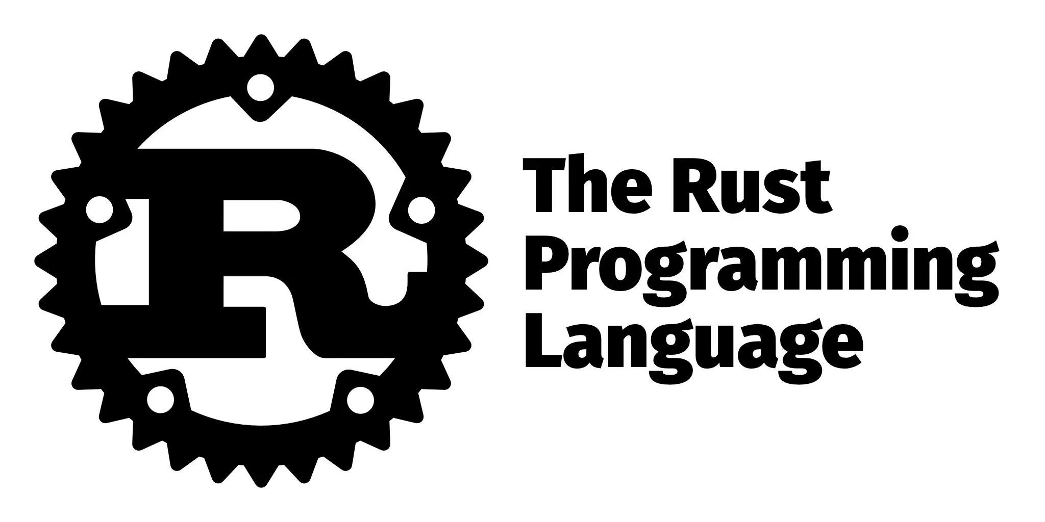 The Rust programming language logo and
wordmark.