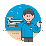 A clipart style icon of Spock and the USS Enterprise from Star
Trek.