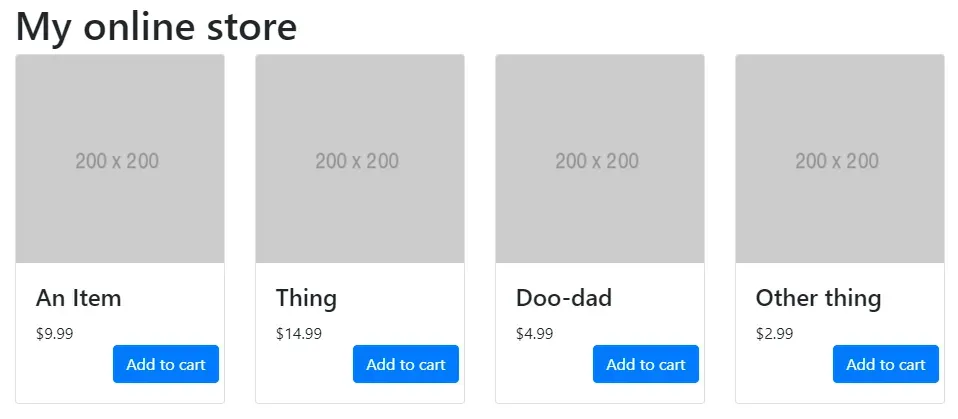 Each item is displayed as its own card with image, name, and price.